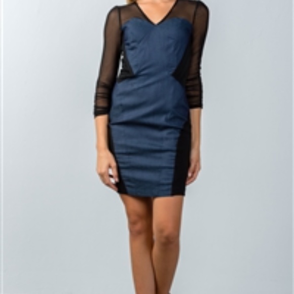 MESH DENIM BODYCON MINI DRESS - Picture 3 of 3